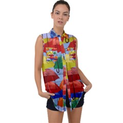 Umbrellas Colourful Sleeveless Chiffon Button Shirt