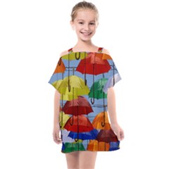 Umbrellas Colourful Kids  One Piece Chiffon Dress by artworkshop