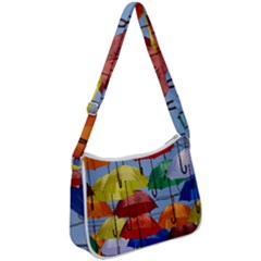 Umbrellas Colourful Zip Up Shoulder Bag by artworkshop