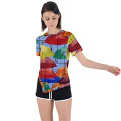 Umbrellas Colourful Asymmetrical Short Sleeve Sports Tee