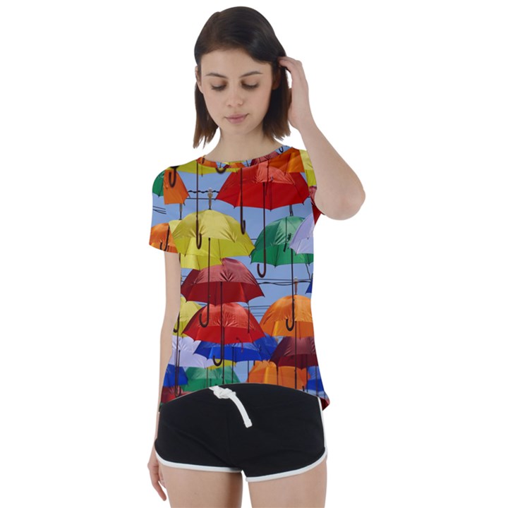 Umbrellas Colourful Short Sleeve Open Back Tee