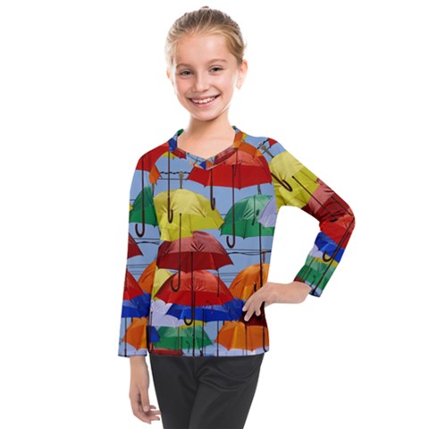 Umbrellas Colourful Kids  Long Mesh Tee by artworkshop