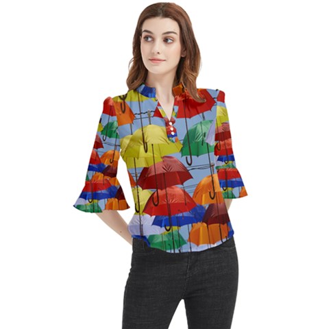 Umbrellas Colourful Loose Horn Sleeve Chiffon Blouse by artworkshop