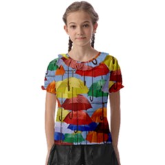 Umbrellas Colourful Kids  Frill Chiffon Blouse by artworkshop