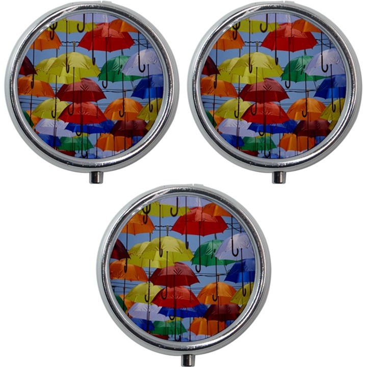 Umbrellas Colourful Mini Round Pill Box (Pack of 3)