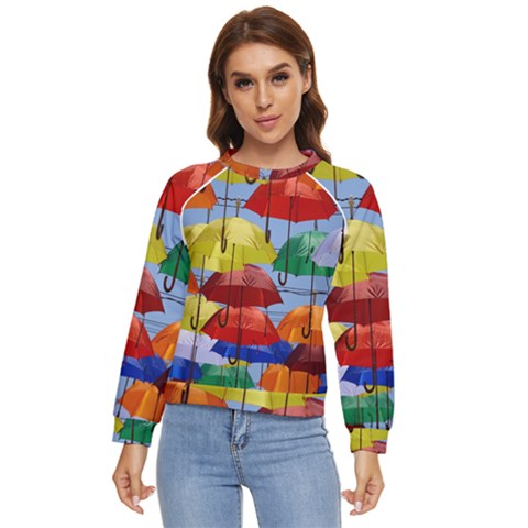 Umbrellas Colourful Women s Long Sleeve Raglan Tee by artworkshop