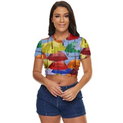 Umbrellas Colourful Side Button Cropped Tee by artworkshop