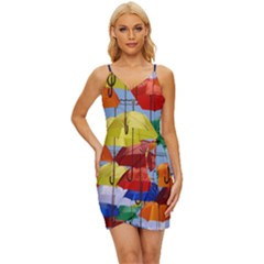 Umbrellas Colourful Wrap Tie Front Dress by artworkshop