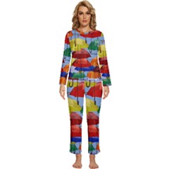 Umbrellas Colourful Womens  Long Sleeve Lightweight Pajamas Set by artworkshop