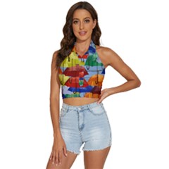 Umbrellas Colourful Backless Halter Cami Shirt by artworkshop