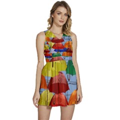 Umbrellas Colourful Sleeveless High Waist Mini Dress