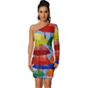 Umbrellas Colourful Long Sleeve One Shoulder Mini Dress View1