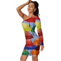 Umbrellas Colourful Long Sleeve One Shoulder Mini Dress View2