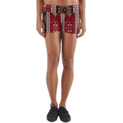 Uzbek Pattern In Temple Yoga Shorts by artworkshop