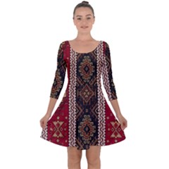 Uzbek Pattern In Temple Quarter Sleeve Skater Dress