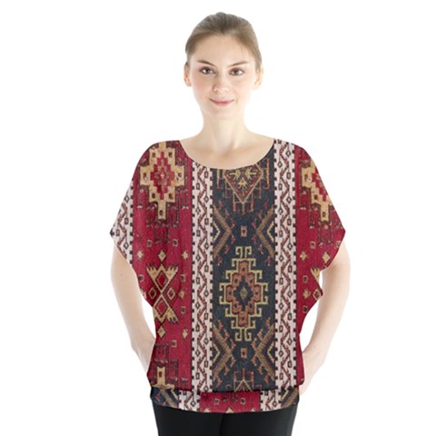 Uzbek Pattern In Temple Batwing Chiffon Blouse by artworkshop