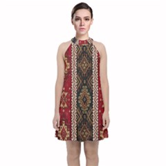 Uzbek Pattern In Temple Velvet Halter Neckline Dress  by artworkshop