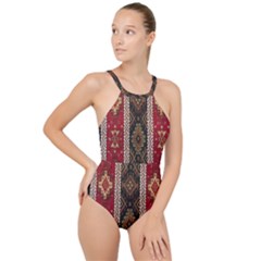 Uzbek Pattern In Temple High Neck One Piece Swimsuit by artworkshop