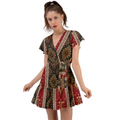 Uzbek Pattern In Temple Flutter Sleeve Wrap Dress by artworkshop