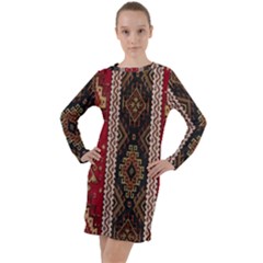 Uzbek Pattern In Temple Long Sleeve Hoodie Dress by artworkshop