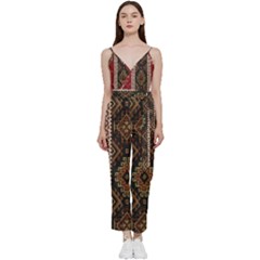 Uzbek Pattern In Temple V-neck Spaghetti Strap Tie Front Jumpsuit by artworkshop