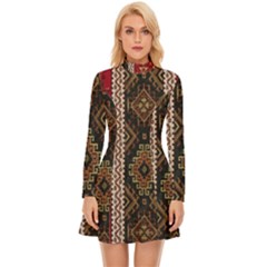 Uzbek Pattern In Temple Long Sleeve Velour Longline Dress by artworkshop