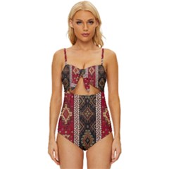 Uzbek Pattern In Temple Knot Front One-piece Swimsuit by artworkshop