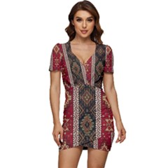 Uzbek Pattern In Temple Low Cut Cap Sleeve Mini Dress by artworkshop