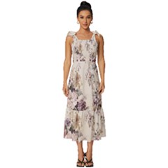 Vintage Floral Pattern Tie-strap Tiered Midi Chiffon Dress