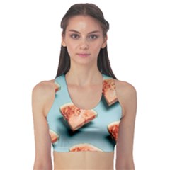 Watermelon Against Blue Surface Pattern Sports Bra by artworkshop