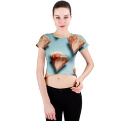 Watermelon Against Blue Surface Pattern Crew Neck Crop Top