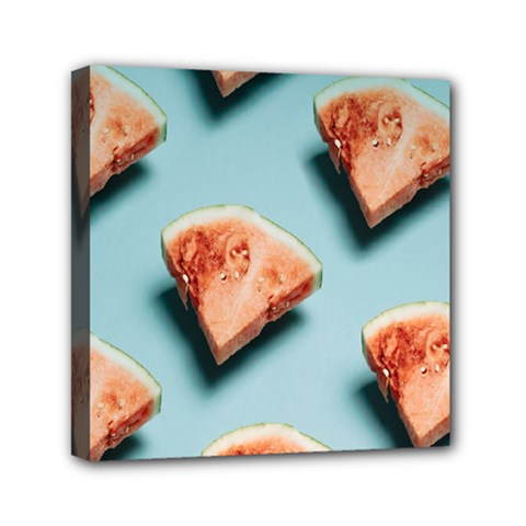 Watermelon Against Blue Surface Pattern Mini Canvas 6  X 6  (stretched) by artworkshop