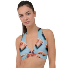 Watermelon Against Blue Surface Pattern Halter Plunge Bikini Top by artworkshop