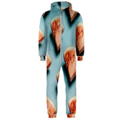 Watermelon Against Blue Surface Pattern Hooded Jumpsuit (men) by artworkshop