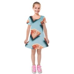 Watermelon Against Blue Surface Pattern Kids  Short Sleeve Velvet Dress by artworkshop