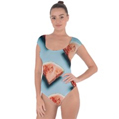 Watermelon Against Blue Surface Pattern Short Sleeve Leotard  by artworkshop