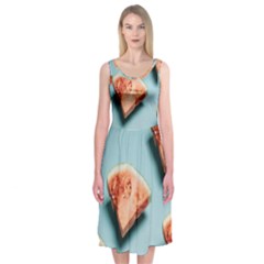 Watermelon Against Blue Surface Pattern Midi Sleeveless Dress by artworkshop