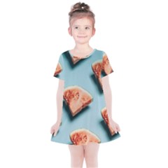 Watermelon Against Blue Surface Pattern Kids  Simple Cotton Dress by artworkshop