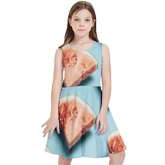 Watermelon Against Blue Surface Pattern Kids  Skater Dress by artworkshop