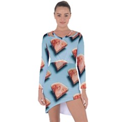 Watermelon Against Blue Surface Pattern Asymmetric Cut-out Shift Dress by artworkshop