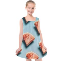 Watermelon Against Blue Surface Pattern Kids  Cross Back Dress by artworkshop