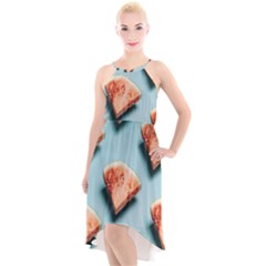 Watermelon Against Blue Surface Pattern High-low Halter Chiffon Dress  by artworkshop