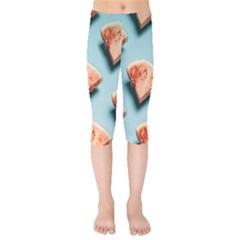 Watermelon Against Blue Surface Pattern Kids  Capri Leggings  by artworkshop