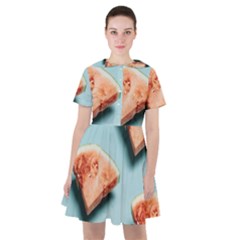 Watermelon Against Blue Surface Pattern Sailor Dress by artworkshop