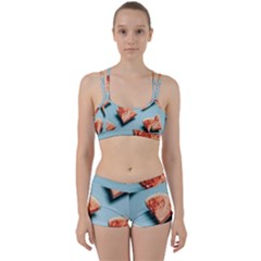 Watermelon Against Blue Surface Pattern Perfect Fit Gym Set by artworkshop