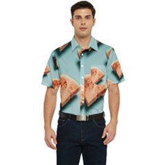 Watermelon Against Blue Surface Pattern Men s Short Sleeve Pocket Shirt  by artworkshop