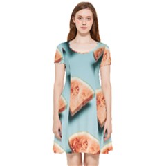 Watermelon Against Blue Surface Pattern Inside Out Cap Sleeve Dress by artworkshop