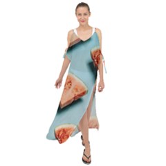 Watermelon Against Blue Surface Pattern Maxi Chiffon Cover Up Dress by artworkshop