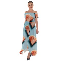 Watermelon Against Blue Surface Pattern Off Shoulder Open Front Chiffon Dress by artworkshop