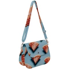 Watermelon Against Blue Surface Pattern Saddle Handbag by artworkshop